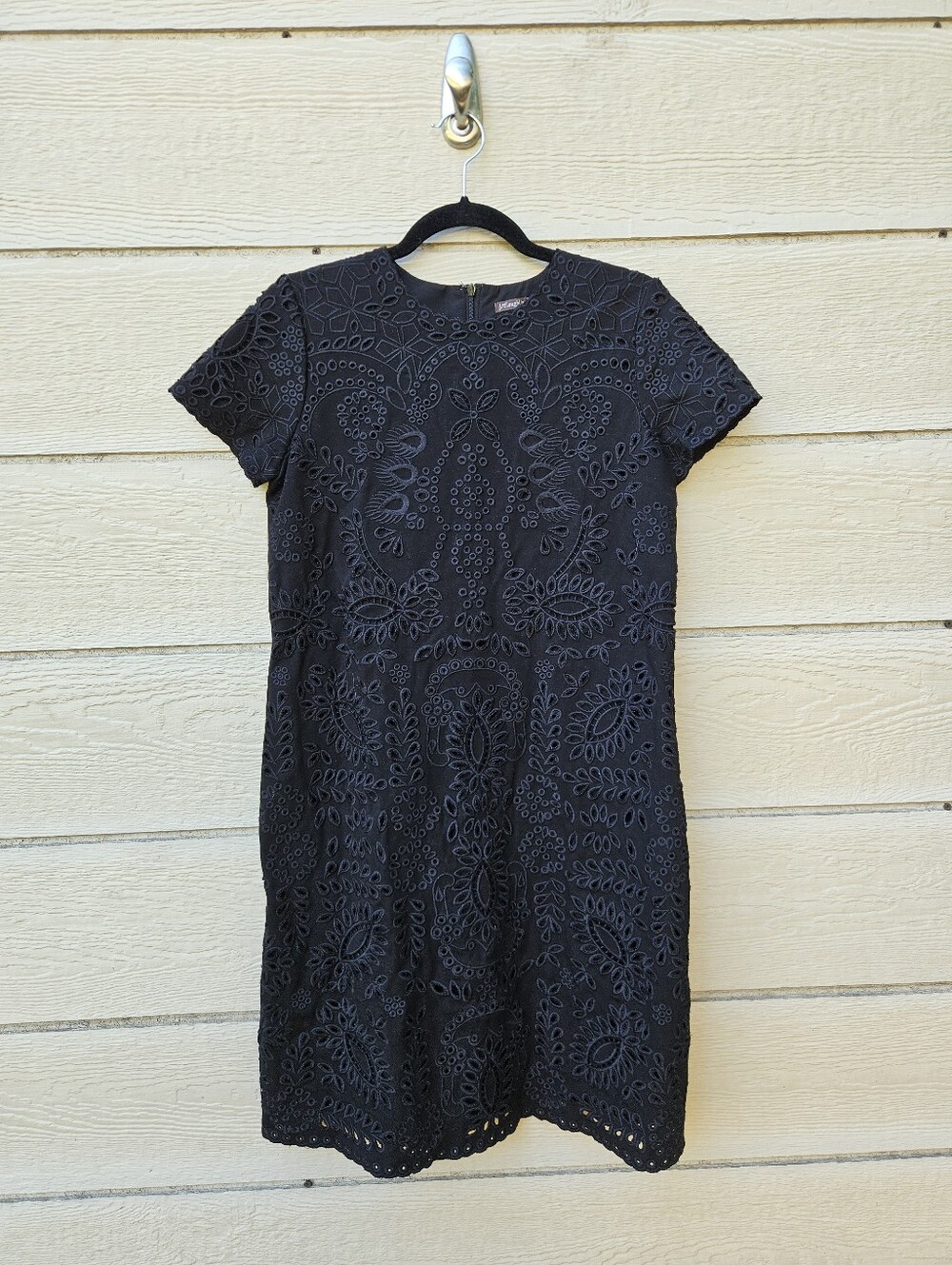 J. McLaughlin black ponte knit eyelet dress XS